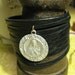 Leather and Vintage St Theresa Religious Medal Cuff Bracelet