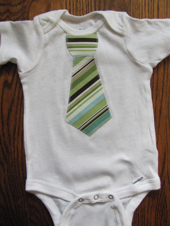 Baby Boy Tie Onesie Blue Green and Brown Stripe by buggywear