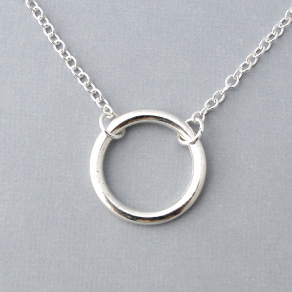 Silver round ring Necklace, everyday Necklace, Halo, simple silver ...