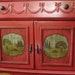 Vintage Handpainted Red French Farmhouse Console Table Countryside Scene