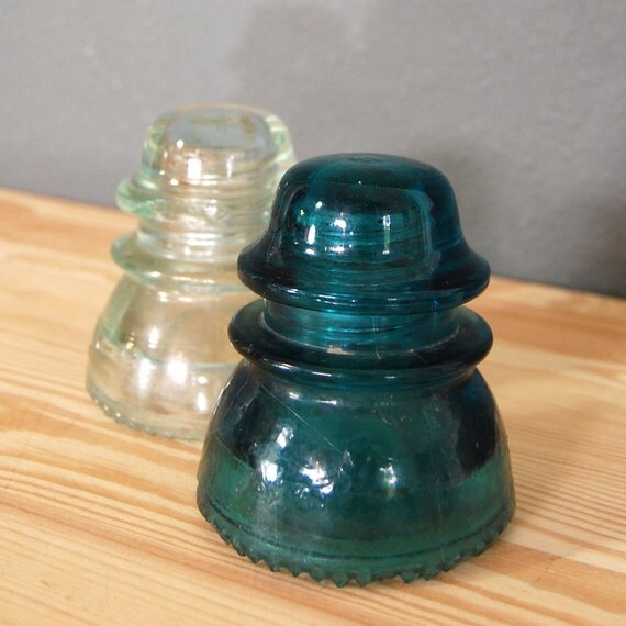 Items similar to Vintage Glass Insulators / Telegraph / Railroad / Blue on Etsy