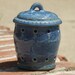 Blue Garlic Keeper with slip trailed design - hand thrown pottery
