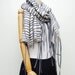 NO.4 Off White/Grey Cotton Corded Striped Appliqué Scarf