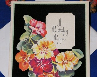 Vintage Happy Birthday Die Cut Flowers Greeting Card & Envelope 1940s 1950s Unused