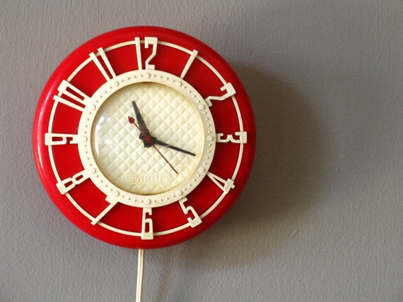 red kitchen wall clock