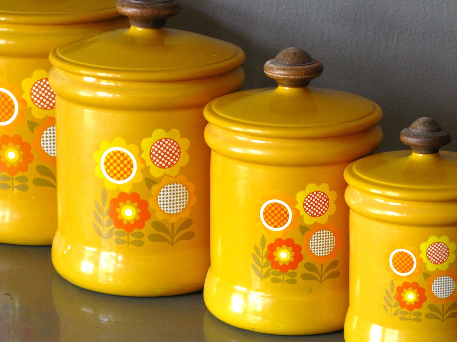 Kitchen Canister Set Metal Yellow Flower by Westbend Yellow