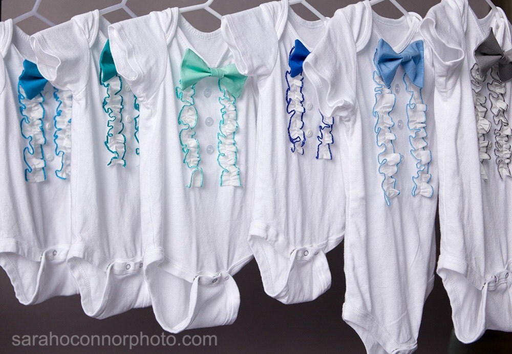 Baby vintage ruffle tuxedo onesie