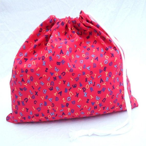 Kids Pajama Bag Fabric Drawstring Bag Cute Gift Bag Red ABC