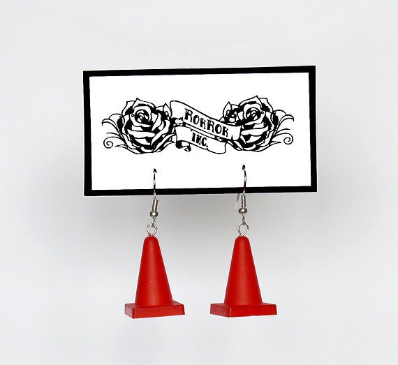 Red traffic safety cone earrings by rokrokinc on Etsy