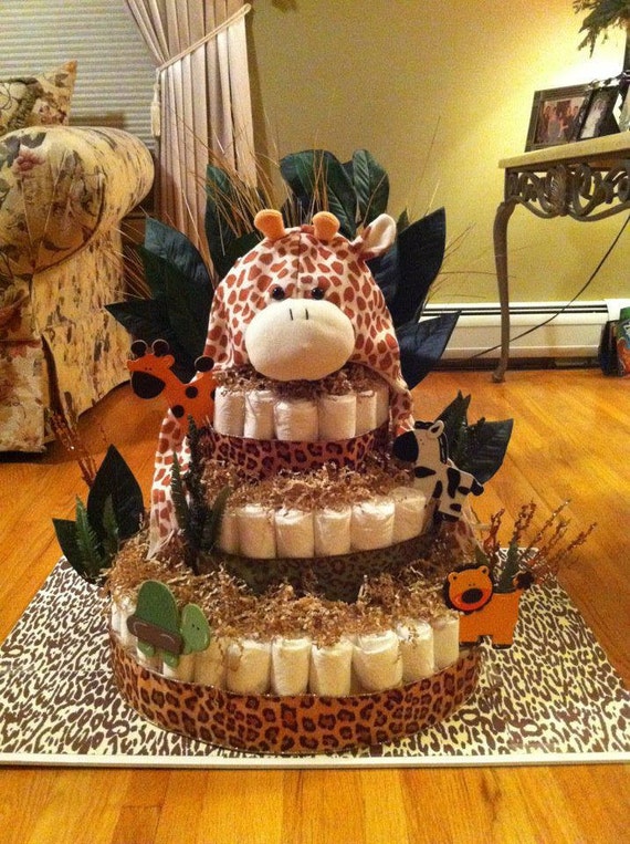 Items similar to Neutral Safari Theme Diaper Cake on Etsy