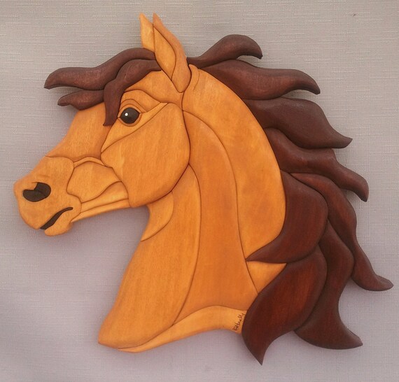 Arabian Horse Wood Art Intarsia Wood Mosaic Segmentation Wall