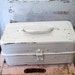 Vintage recycled distessed white metal tackle box organizer, caddie for craft supplies ooak anita spero