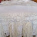 White Christmas tablecloth burlap recycled materials lace ruffles table linen all hand made ooak Anita Spero