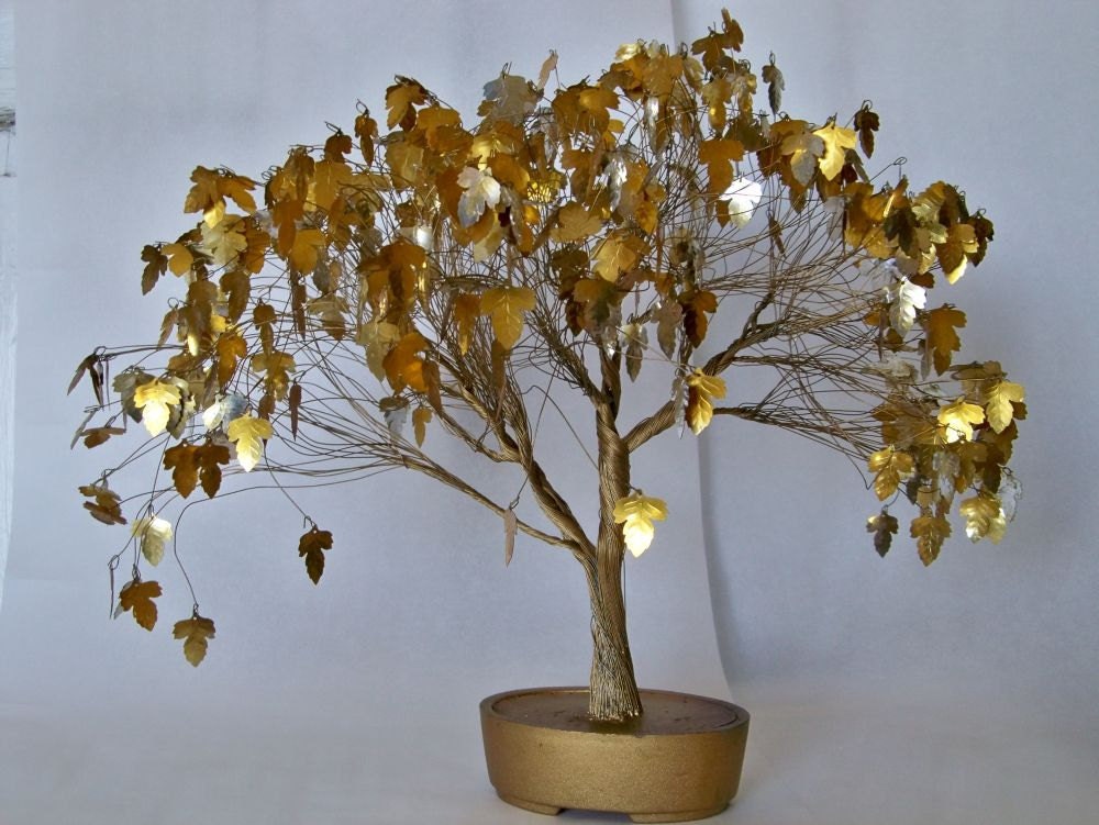 Gold vintage Wire tree sculpture art mid century twisted wire