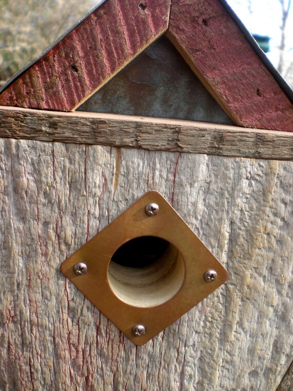 Art Deco Birdhouse Made from Vintage Barn Wood and Metal