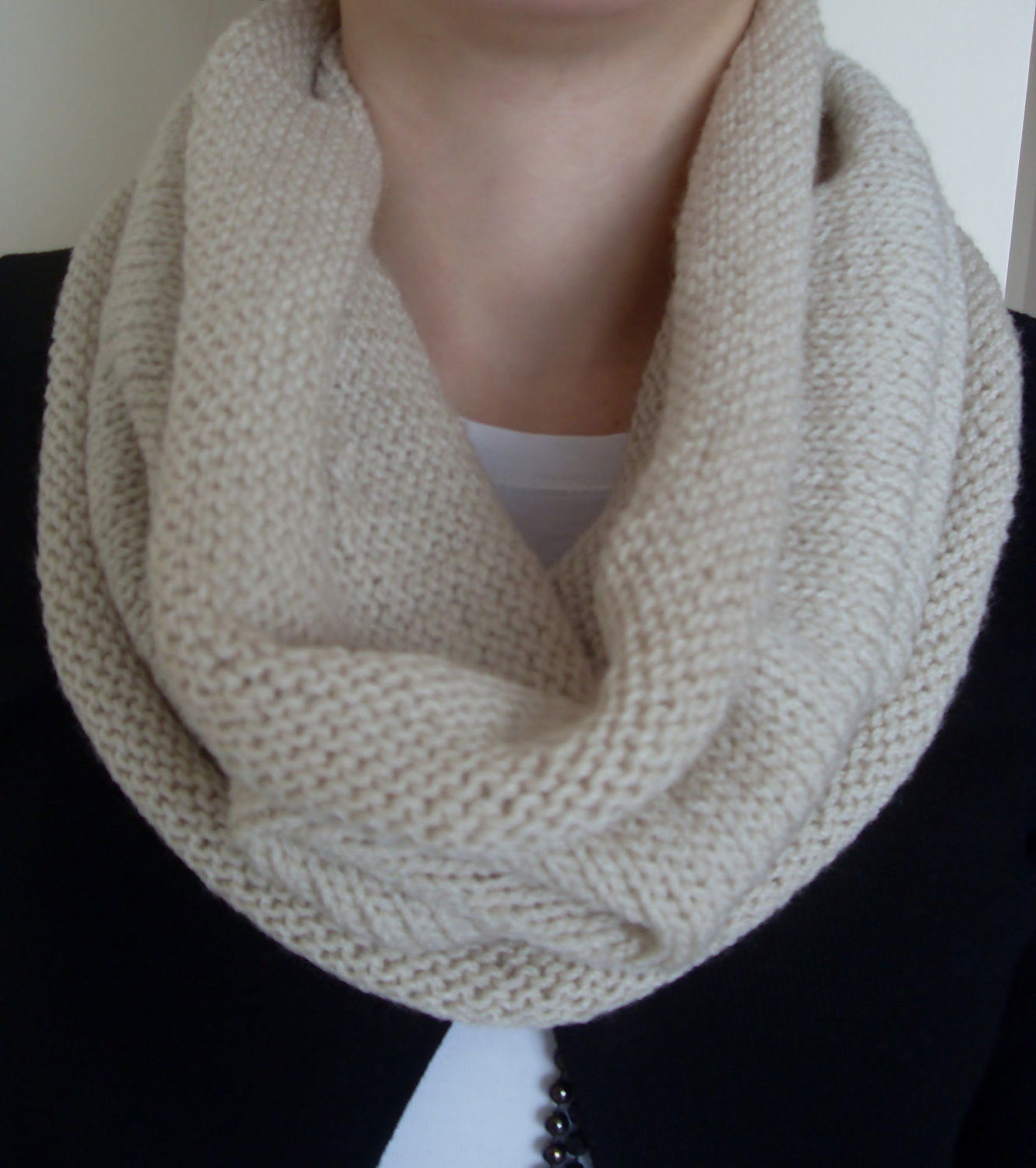 Knit Circle Infinity Scarf in Cream Knit scarf in by NuttyKnots