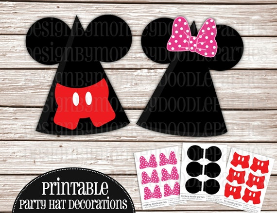 Adorable Girl & Boy Mouse Inspired Printable Party Hat Decorations - DIY (PDF) Includes: Ears, Bows and Shorts Il_570xn