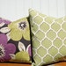Outdoor Pillow Cover Decorator Pillow lime green and eggplant 18 x 18 pair