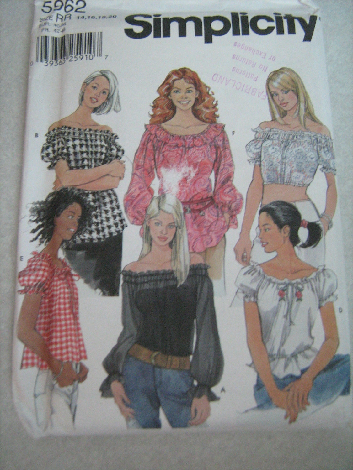 simplicity sewing pattern PEASANT GYPSY TOP size 14