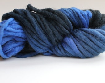 Blue/ Dark Gray Hand Spun Hand Dyed Thick and Thin Super Chunky Wool Yarn