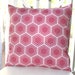 Decorative Pillow Cover - 18 x 18 Honeysuckle Honeycomb Pink and White Geometric Pillow- Throw Pillow