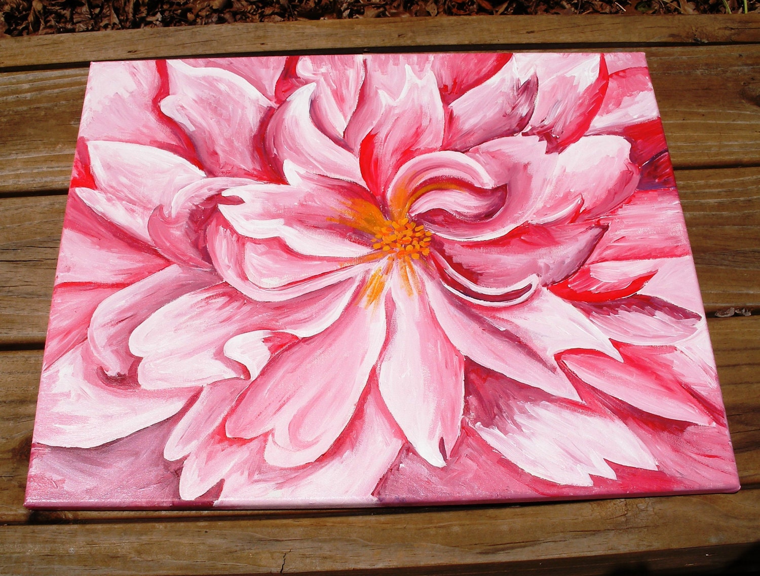 Close up pink dahlia acrylic painting on canvas