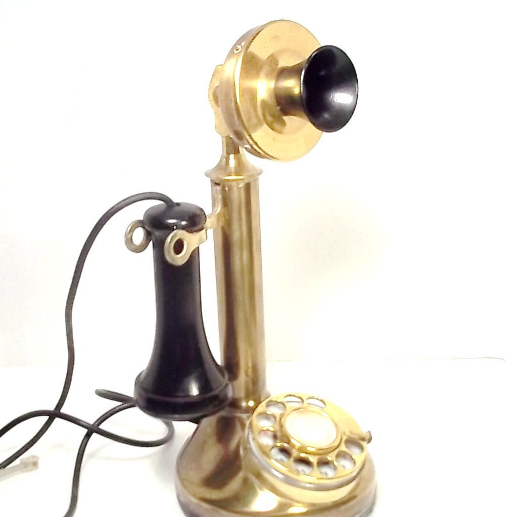 Antique Rotary Brass Candlestick Telephone Art Deco Style
