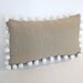 Lumbar Pillow Cover, Latte Colored Linen with White Pom Pom Fringe