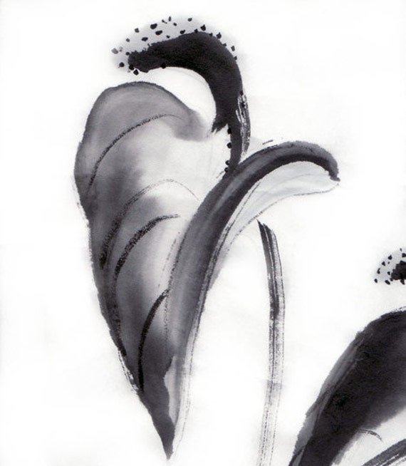Original Sumie Brush Painting Callas Japanese