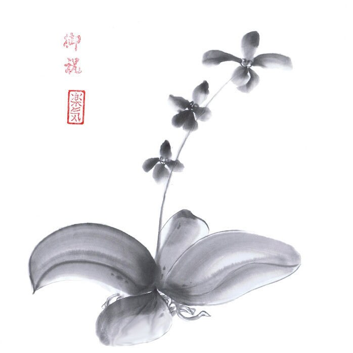 Original Art Orchid Japanese art sumie