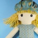 Cotton cloth doll - blond girl - blue retro prints