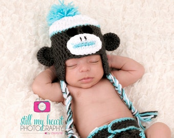 Newborn Photo Prop//Newborn Sock Money Hat//Monkey Hat//Crochet Hat//Crocheted Hat//Newborn Boy Hat//Animal Hat//Baby Shower Gift//Custom