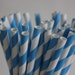 25 Blue Striped Paper Straws and Printable Flag Toppers