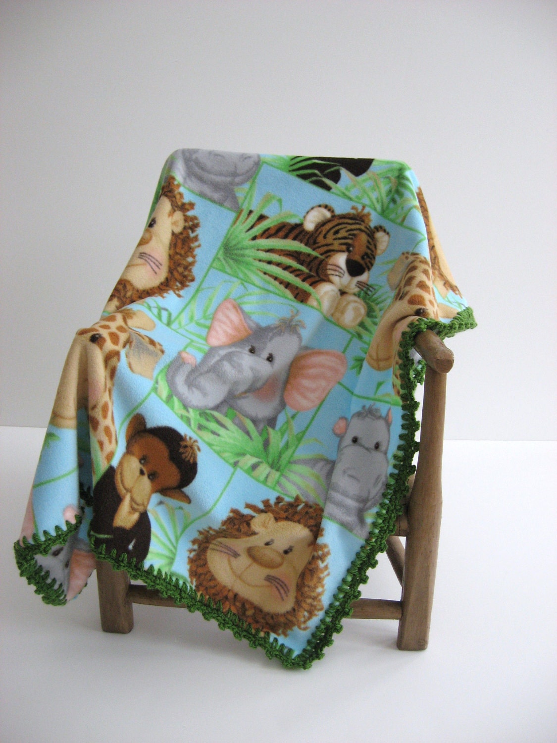 Baby Blanket Quilt Fleece Jungle Babies Crochet Edge