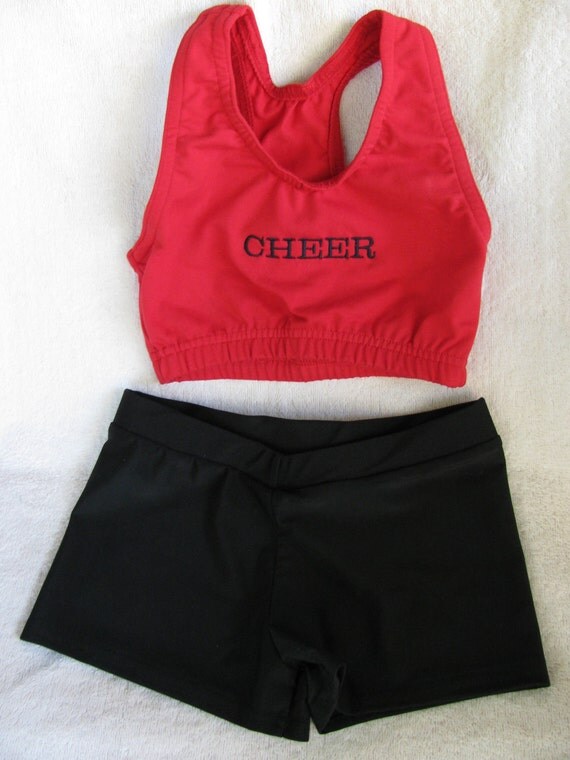 Items similar to Embroidered Cheerleader "Red and Navy Cheer" Sports Bra and Bootie Shorts on Etsy