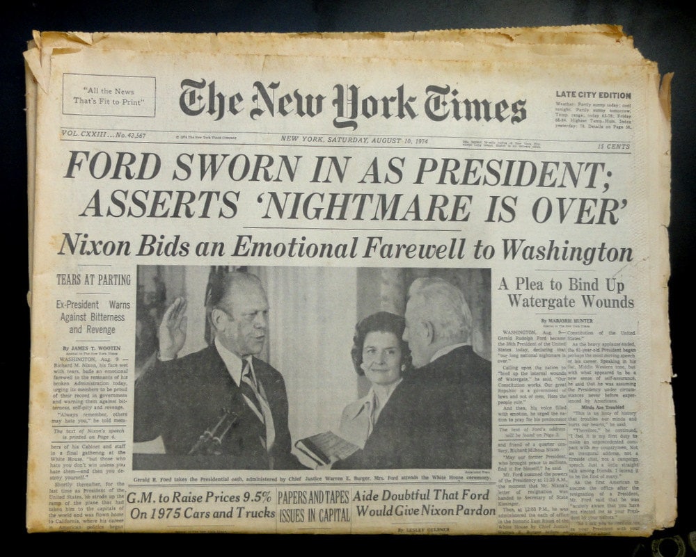 new york times august 9th 1974 nixon resigns