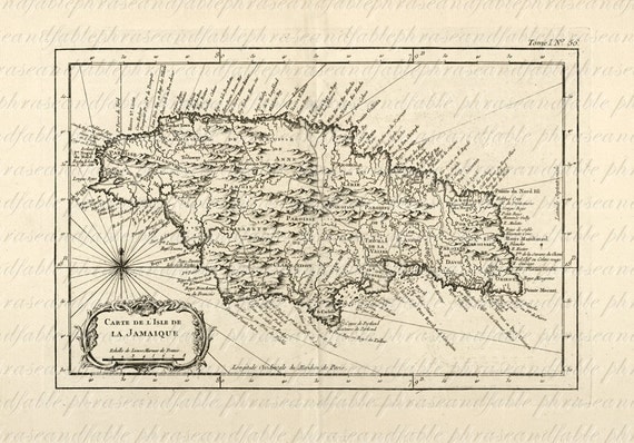 Map Of Jamaica From 1700s Ancient Old World Cartography