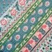Vintage PROVENCAL PAISLEY FABRIC, Green Gray, White and Pink Stripes with indien flowers and red, green and beige motifs, cotton.