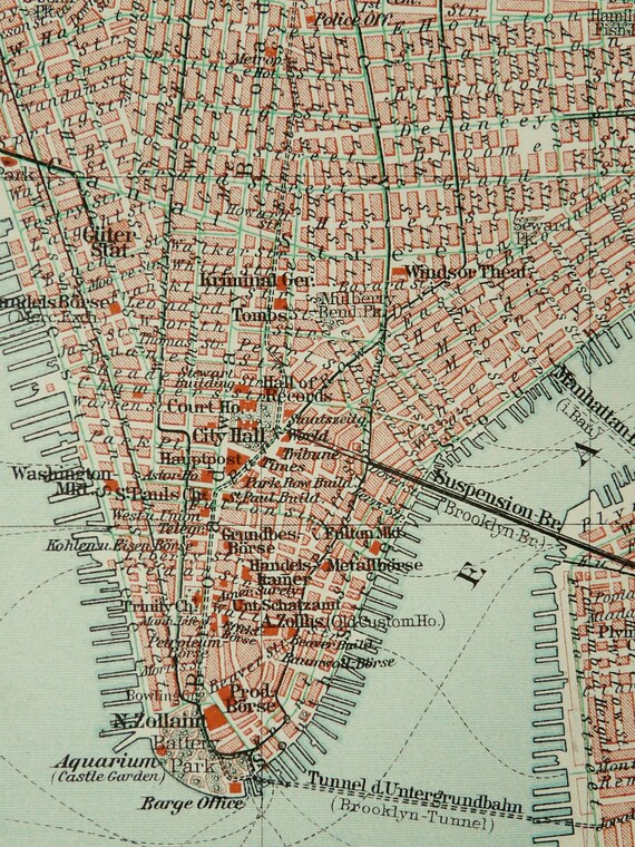 1897 Antique city map of NEW YORK MANHATTAN by AntiquePrintsOnly