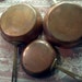 SALE Three old, vintage copper pans with brass handles