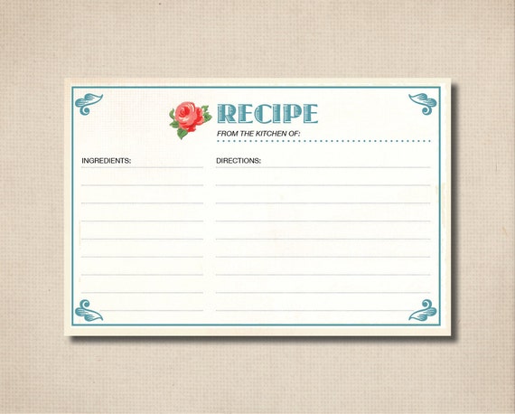 Items similar to Bridal Shower Recipe Cards - Vintage Red Rose Design ...