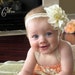 Shabby chic headband aby girls cream flower headband on crochet band newborn, baby, girls