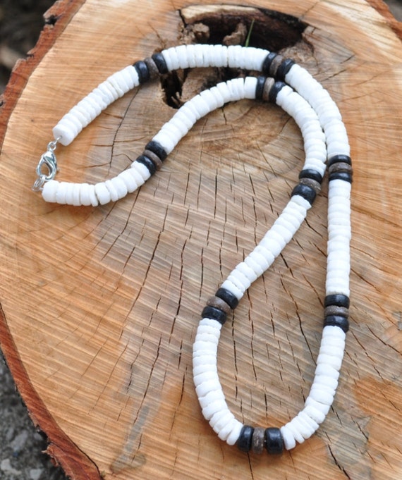 White Clam Puka Shell With Brown and Black Coconut Shell