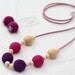 Nursing mom necklaces-Teething toy - fuchsia,deep purple, natural wooden beads