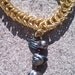 Gold Box Chainmaille Bracelet with Black Pearl / Bead Charm