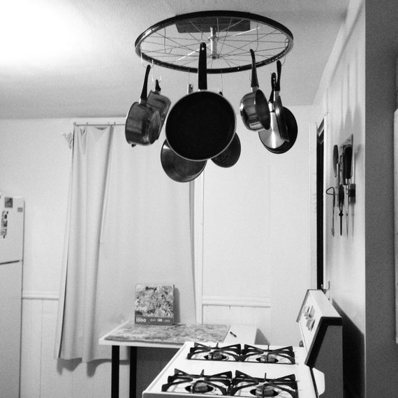 Items similar to Bicycle Wheel Pot Rack Recycled, Handmade, Made to