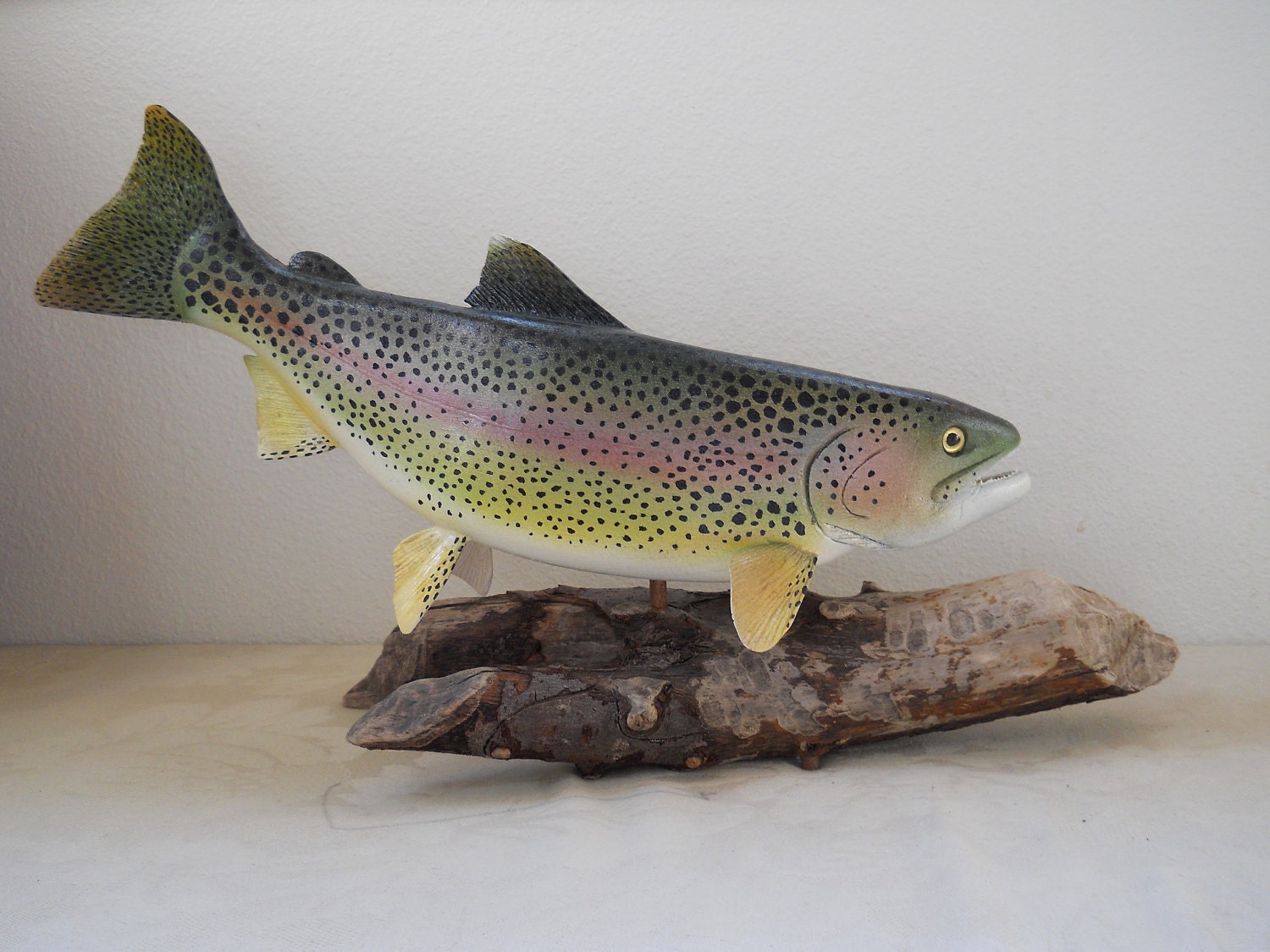 Hand Carved and Painted From Wood Trout Sculpture