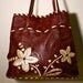 RESERVED - 1970s 1980s Soft Deep Brown Leather with White Leather Woven Flowers Tooled Handbag