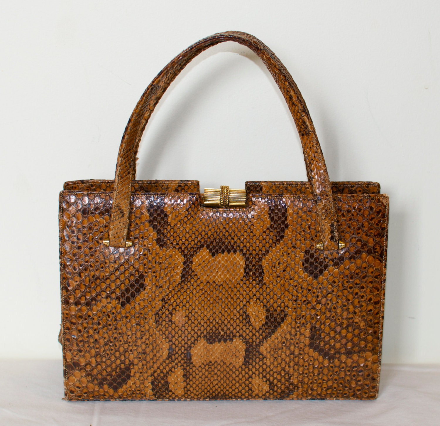 1960s Snakeskin Bag Exotic Leather Handbag Vintage Brown