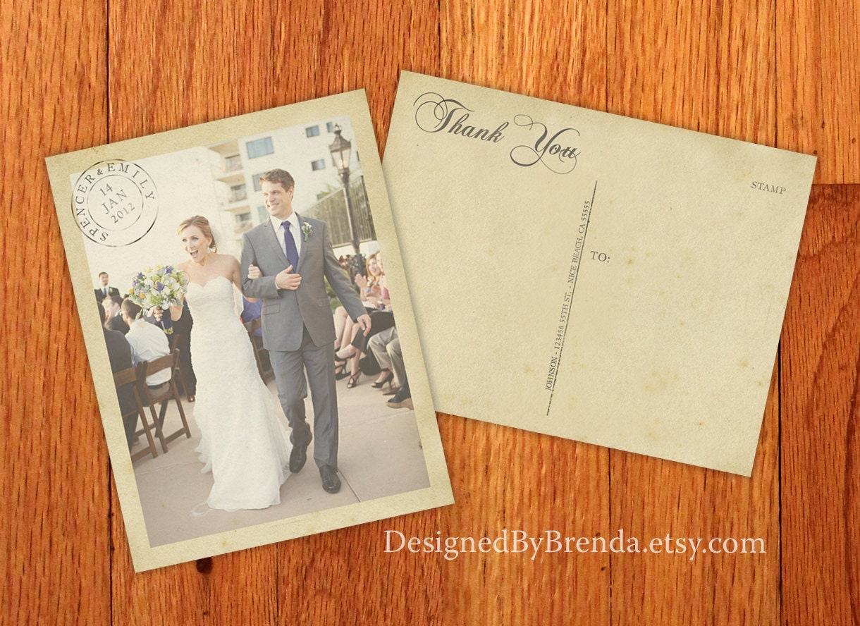 Vintage Wedding Thank You Postcards with by DesignedByBrenda